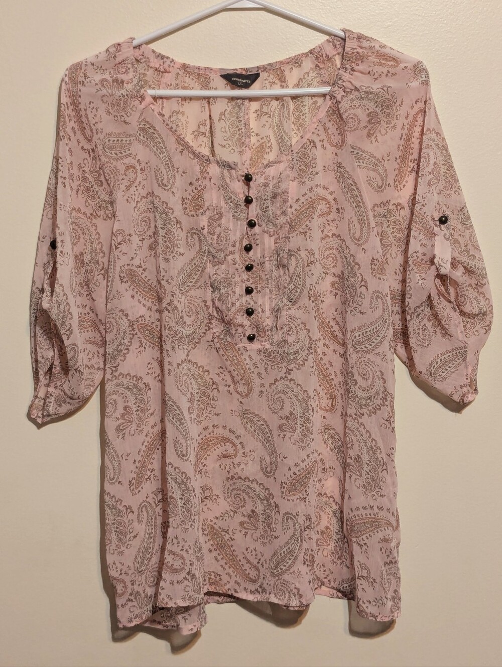 DenverHayes EUC Pink Sheer Paisley Blouse- L